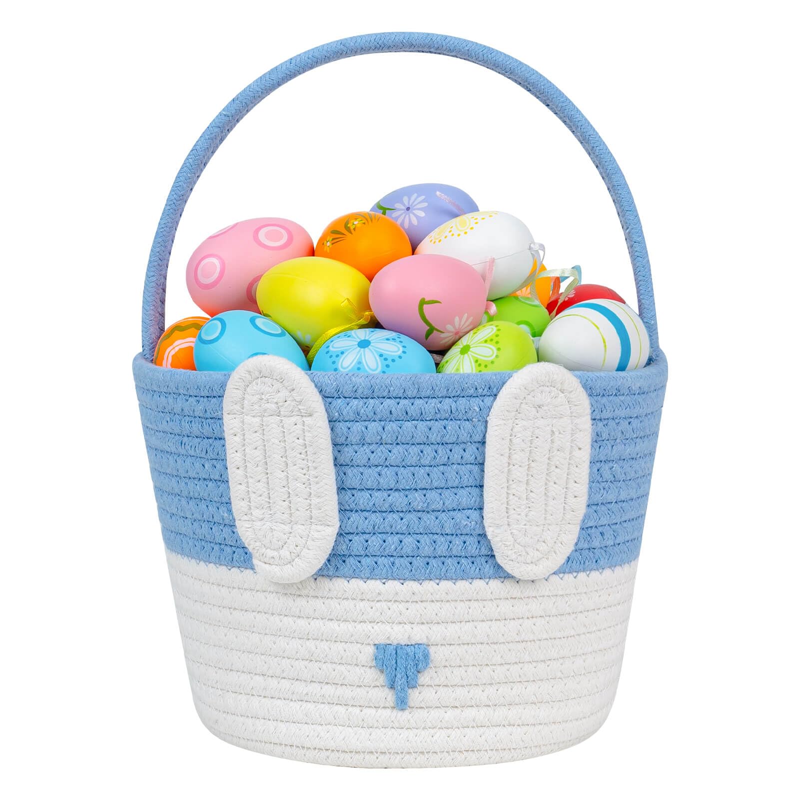 CubesLand Empty Easter Basket for Kids Babies Boys and Girls, Cute Easter Treasure Hunt Bunny Basket, Sturdy Cotton Rope Gift Ba