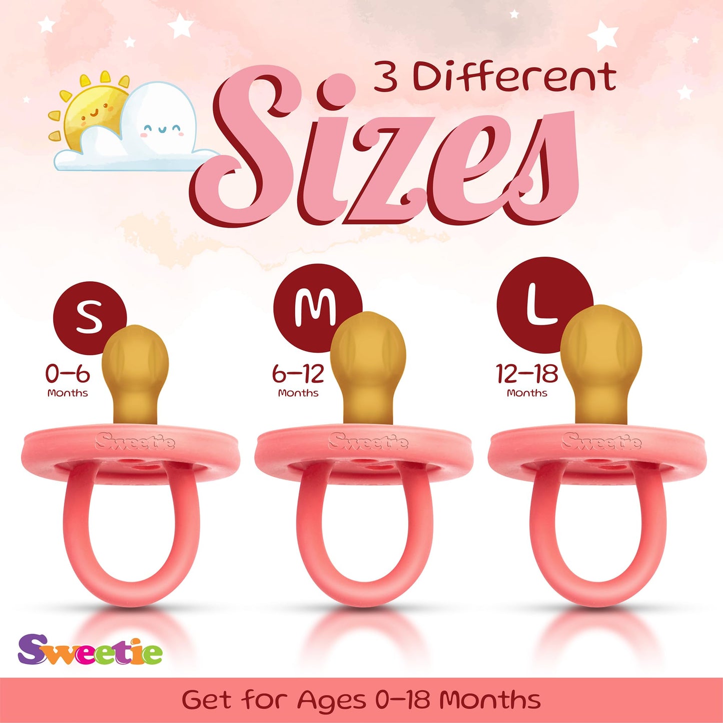 Sweetie Rubber Pacifier Natural Rubber Pacifier Rounded Pink (Pink, 12-18 Month)