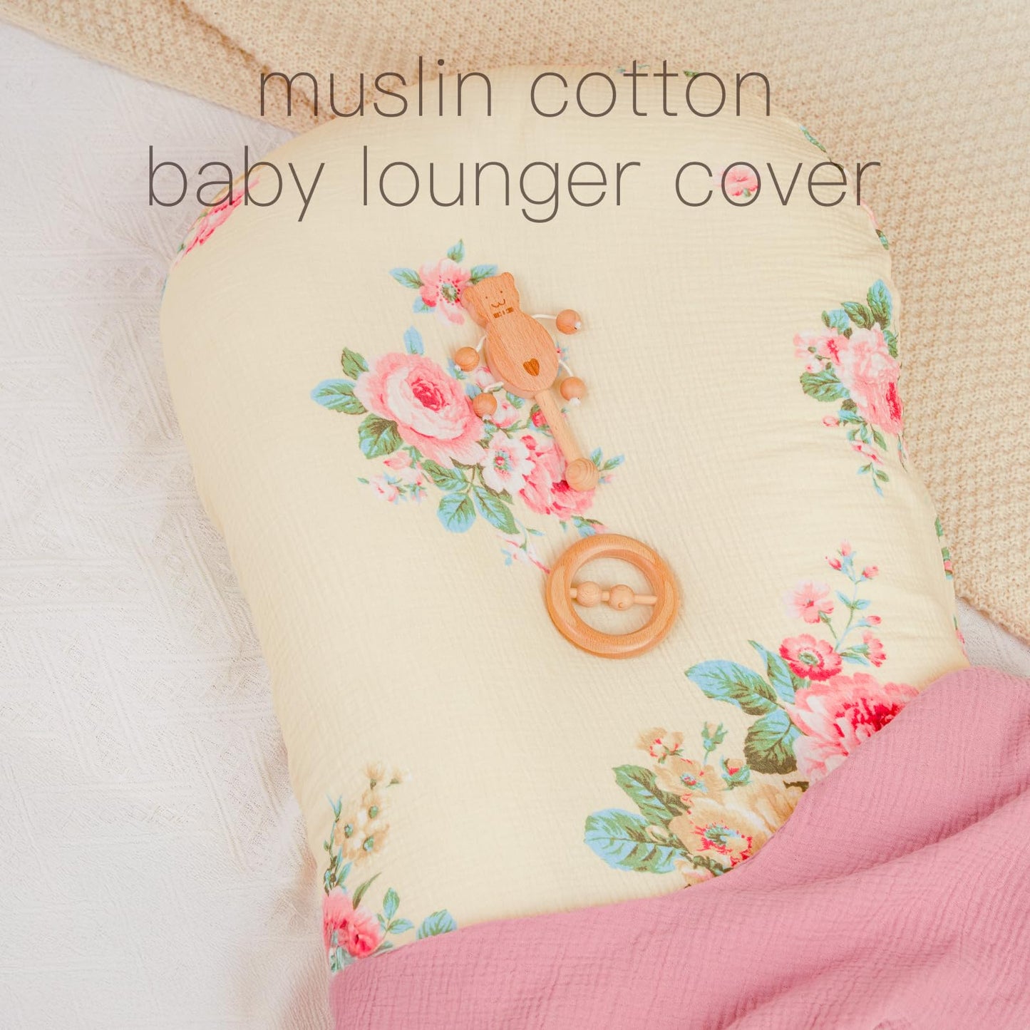 Baby Lounger Cover, Muslin Baby Nest Cover 2 Pack, 100% Cotton Newborn Lounger Cover, Infant Lounger Cover, Breathable Adjustabl