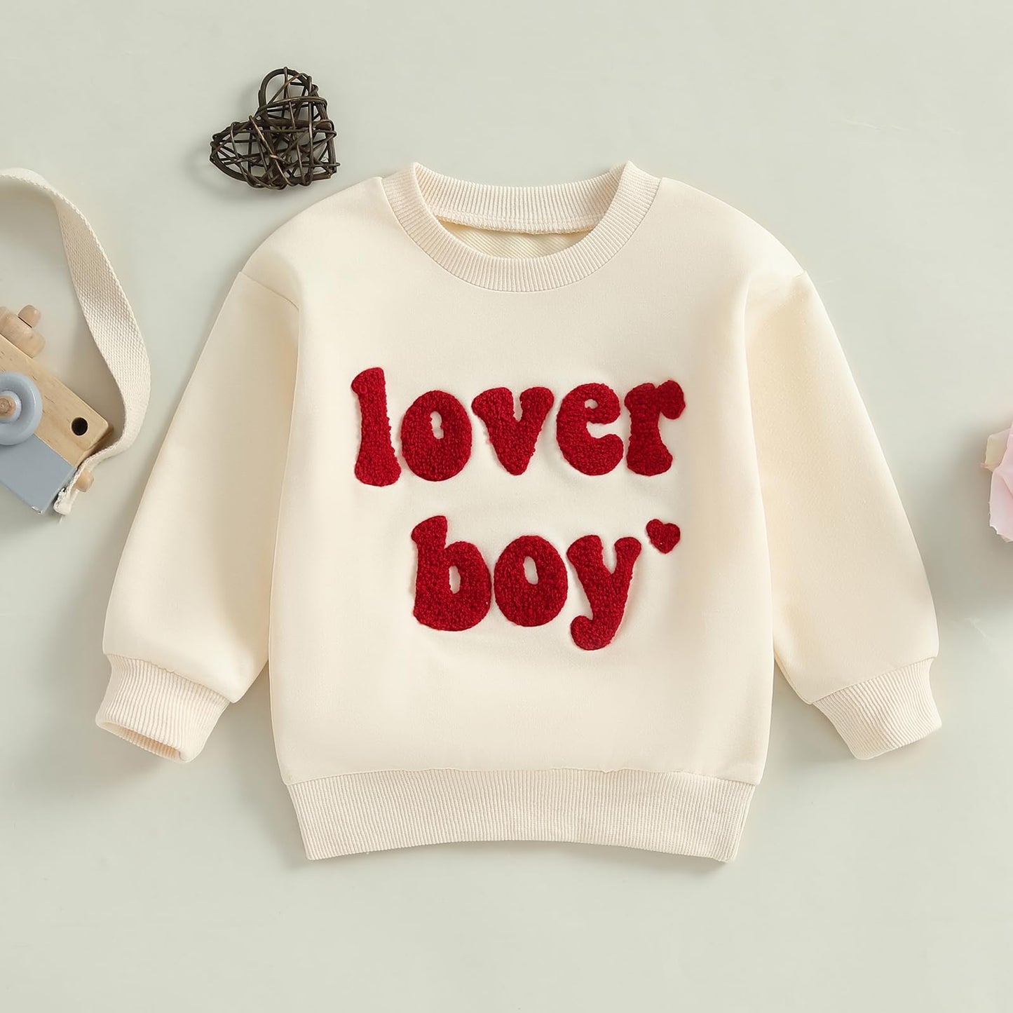 Ktwharnu Infant Toddler Baby Boy Valentines Day Outfit Heart Embroidery Sweatshirt Crewneck Long Sleeve Shirts Top Pullovers (A-