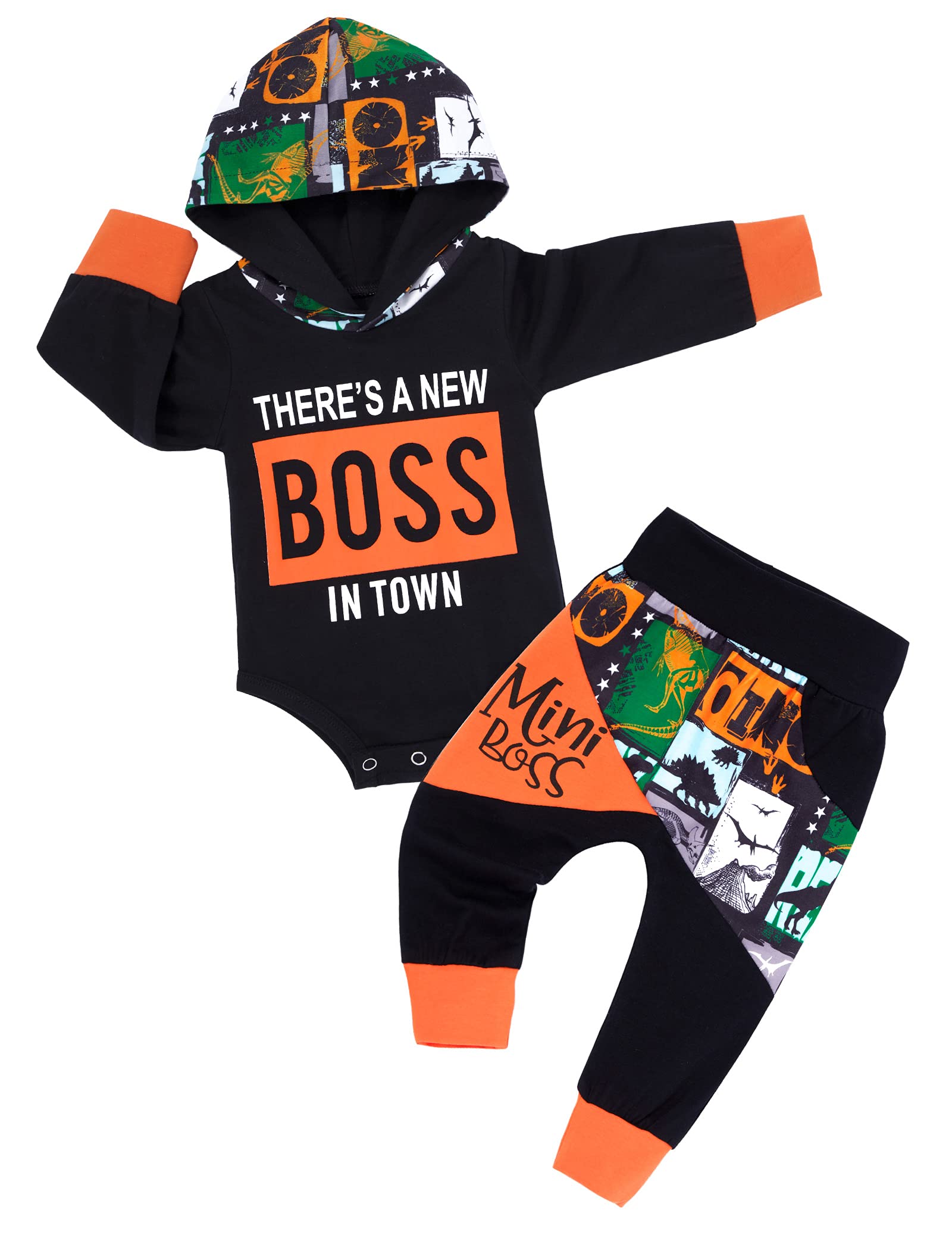 Fommy Newborn Baby Boy Clothes Outfits, Newborn Infant Baby Boy Clothes Hoodie Romper+Color Block Trousers 2Pcs Sets Newborn Boy