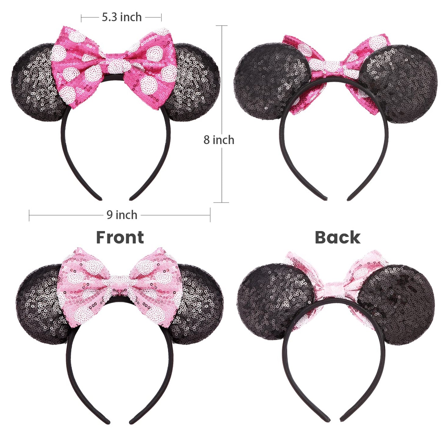 Rcjera Mommy And Me Mouse Ears Headbands - 2 Pcs Glitter Bow Headbands For Kids, Girls, Women, Birthday, Christmas, Cosplay, Pri
