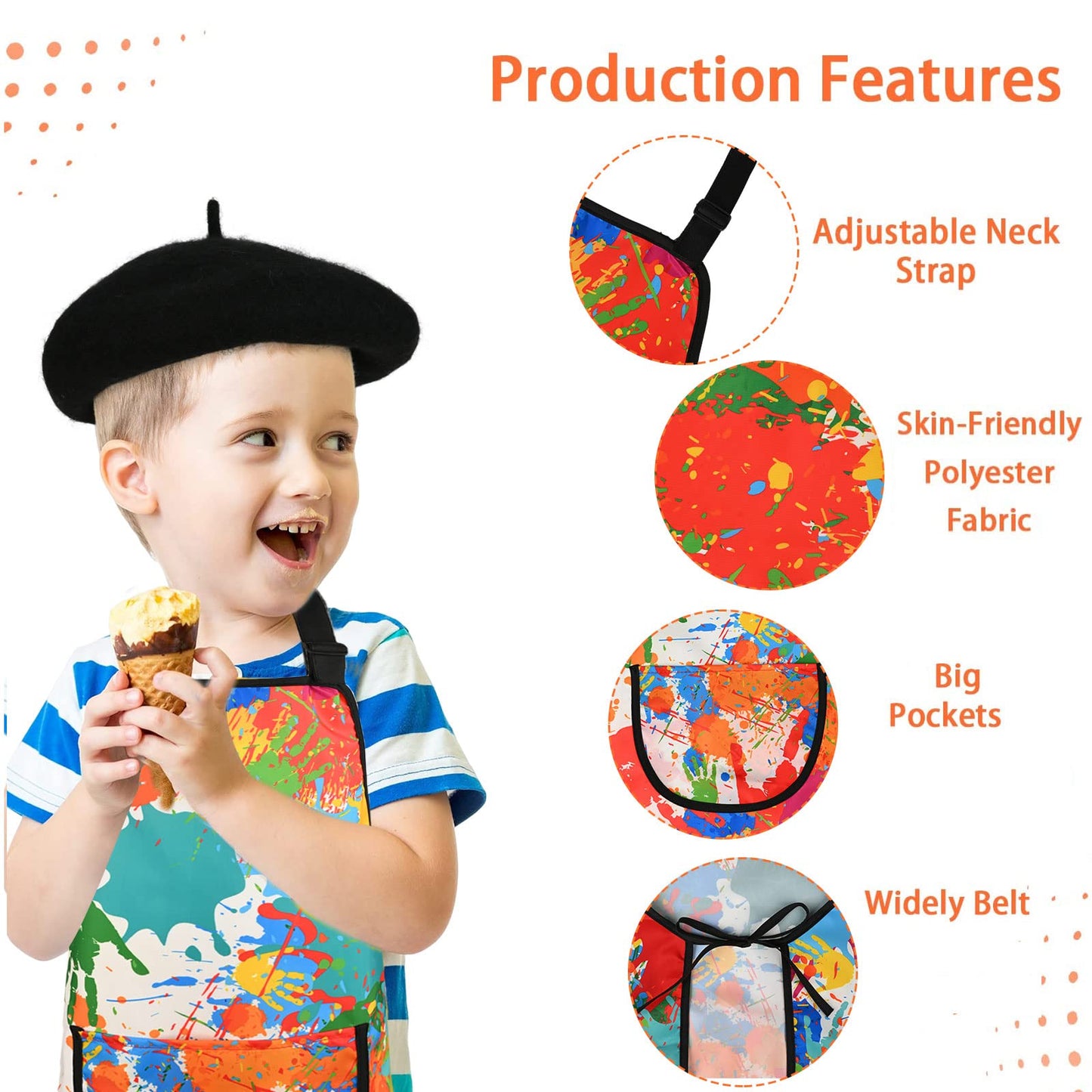 Matiniy 6 Pcs Artist Costume Accessories Set Black Beret Hat,Colorful Footprint Apron,Painting Brush And Drawing Board Set (Blac