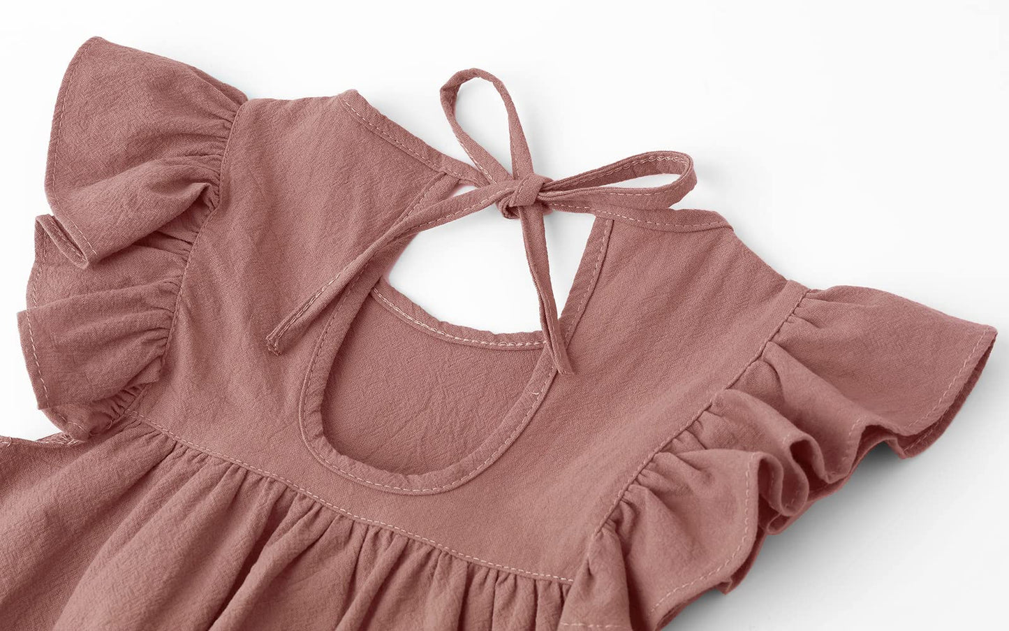 Lyxiof Toddler Baby Girl Cotton Linen Dress Ruffle Sleeve Halter Sleeveless Kids Casual Dresses Dark Pink 80Cm