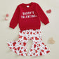 Nokpsedcb Baby Boy Girl Cute Letter Embroidery Long Sleeve Sweatshirt And Elastic Long Pants Toddler Valentine Outfits (Red Dadd