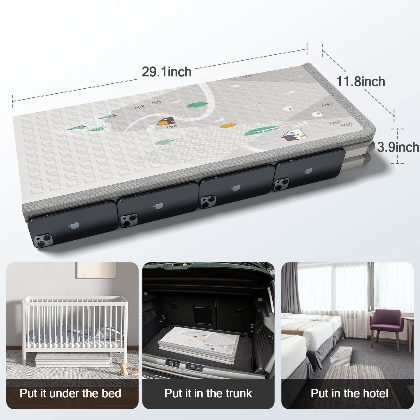 Zeebaba Baby Play Mat, 59'X59' Foldable & Reversable Large Baby Mat, 0.4' Thick Waterproof Foam Play Mat, Baby Activity Tummy
