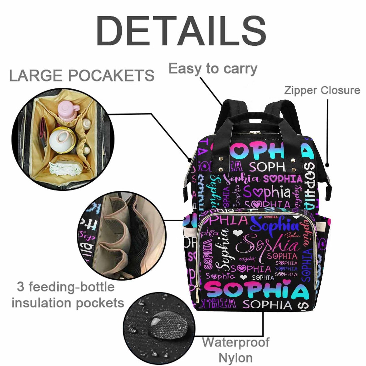 M Yescustom Custom Diaper Bag Backpack For Girls Boys Large Capacity With Pockets Gradient Pink Blue Personalized Baby Diaper Ba
