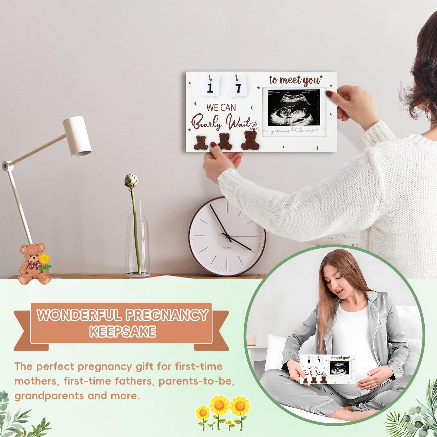 11 Pcs Pregnancy Announcement Set, Pregnancy Reveal Ideas Include Felt Letter Board Sonogram Picture Frame Baby Bodysuit Baby So