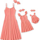 Iffei Mommy And Me Dresses Matching Set Solid Front Button Family Matching Sleeveless Dresses With Headband And Pockets Women S