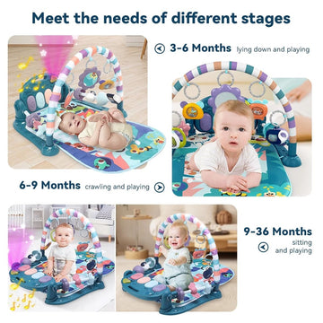 Gugukuku Baby Playmat Tummy Time Toys-Funny Play Piano Baby Gym Activity Mat With 5 Infant Sensory Toys & 3 Suction Cup Spinner
