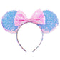 Seamoy Minnie Ears Headband,Sequin Mouse Ears Headband With Bow Hairs Accessories For Girls Women Adult Kids Birthday Party (Pur