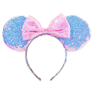 Seamoy Minnie Ears Headband,Sequin Mouse Ears Headband With Bow Hairs Accessories For Girls Women Adult Kids Birthday Party (Pur