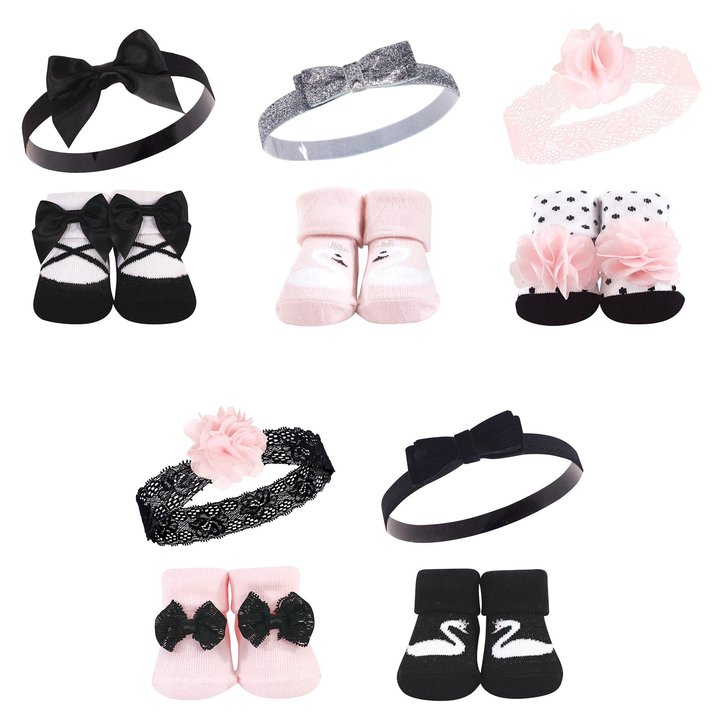 Hudson Baby Infant Girl Headband And Socks Giftset Swan 10-Pack, One Size