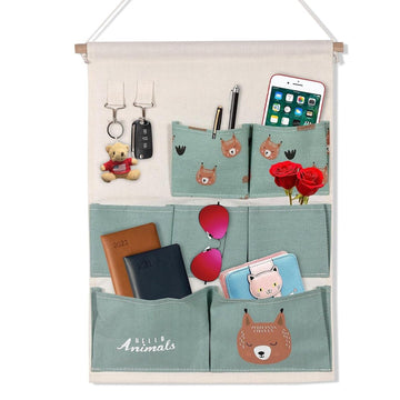 Hiventick 7 Pockets Hanging Organizer Bag Cotton Linen Wall Door Hanging Storage Bag Wall Closet Organizer with Hook (Multicolor