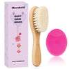 Mocokkiti Baby Hair Brush, Goat Bristles Brush and Rose Red Baby Silicone Brush Set for Cradle Cap Wood Bristle Brush for Newbor