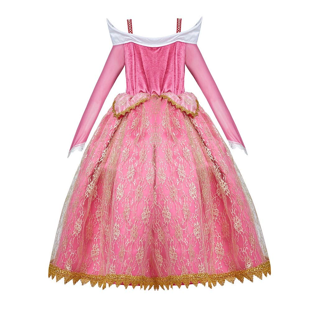 Fmyfwy Girls Aurora Princess Dress Embroidered Lace Sleeping Beauty Fancy Dress Up Halloween Christmas Birthday Gown 3-4T