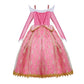 Fmyfwy Girls Aurora Princess Dress Embroidered Lace Sleeping Beauty Fancy Dress Up Halloween Christmas Birthday Gown 5-6T