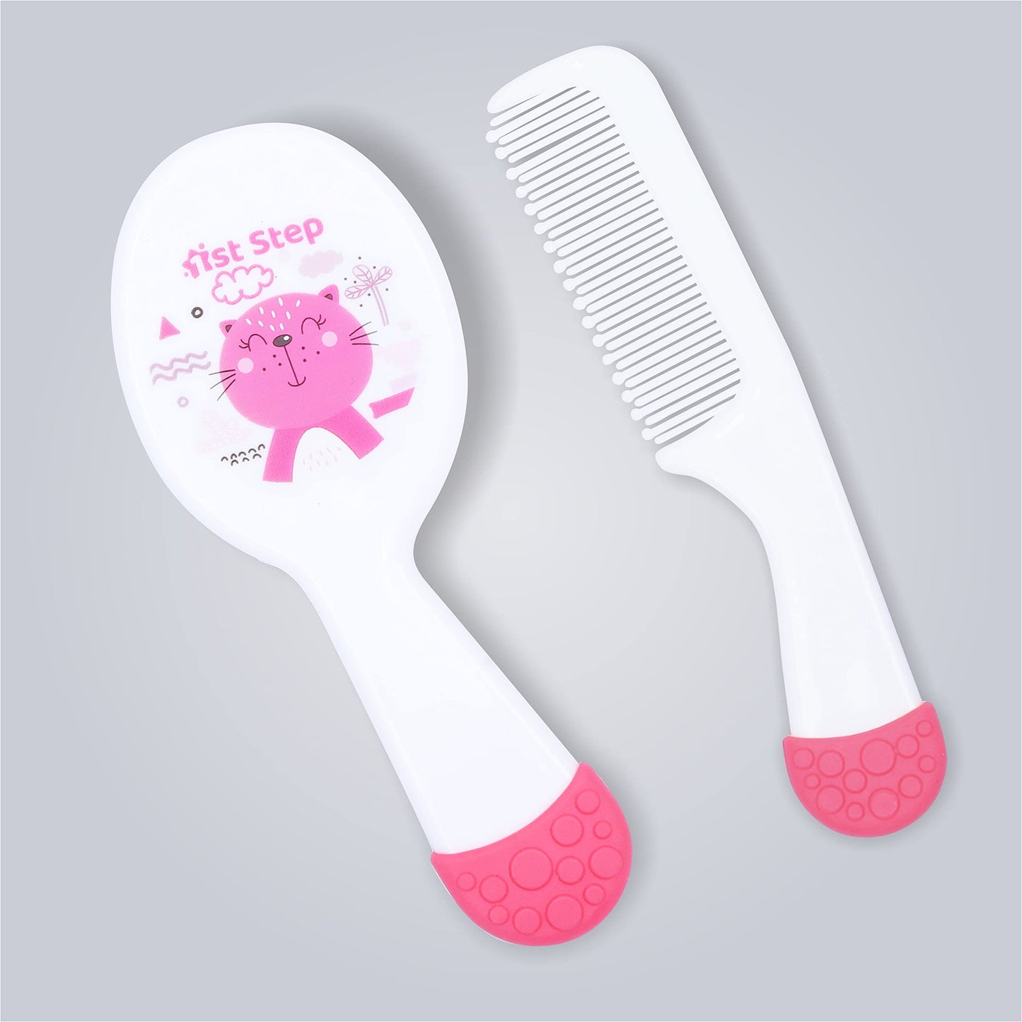 1St Step Matte Collection Easy Grip, Soft & Gentle Comb And Brush Grooming Set  Pink