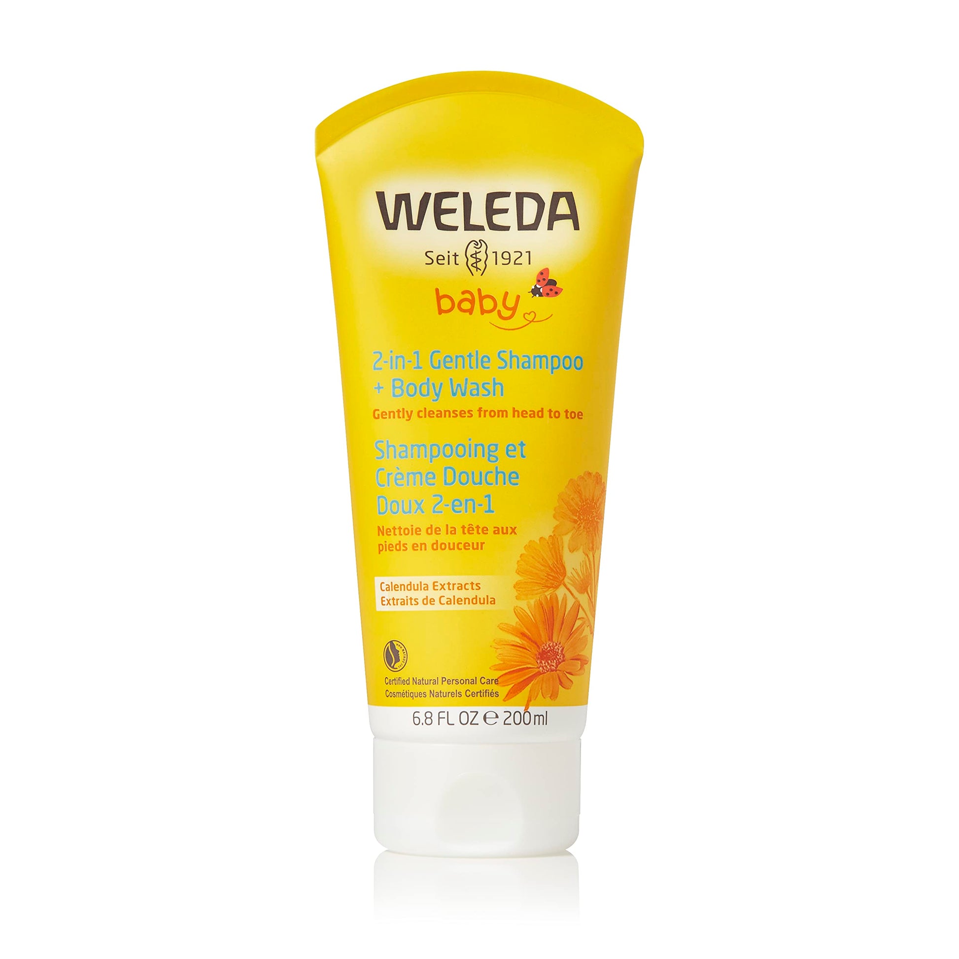 Weleda Baby Calendula 2-In-1 Gentle Shampoo And Body Wash, 6.8 Fluid Ounce, Plant Rich Cleanser With Calendula And Sweet Almond