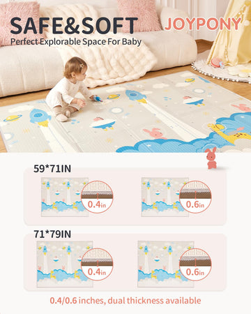 Joypony Baby Play Mat 79X71X0.6 Inches, Fabric Cloth Surface Extra Large & Thick Foldable Play Mats For Baby Girls Boys, Waterpr