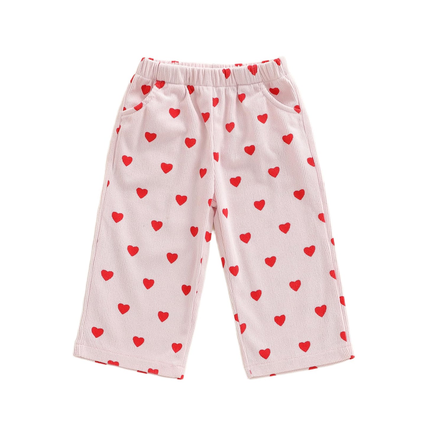 Sasaerucure Toddler Baby Girl Valentines Day Pants Heart Printed Corduroy Long Pants Trousers Bottoms (Pink, 2-3 Years)