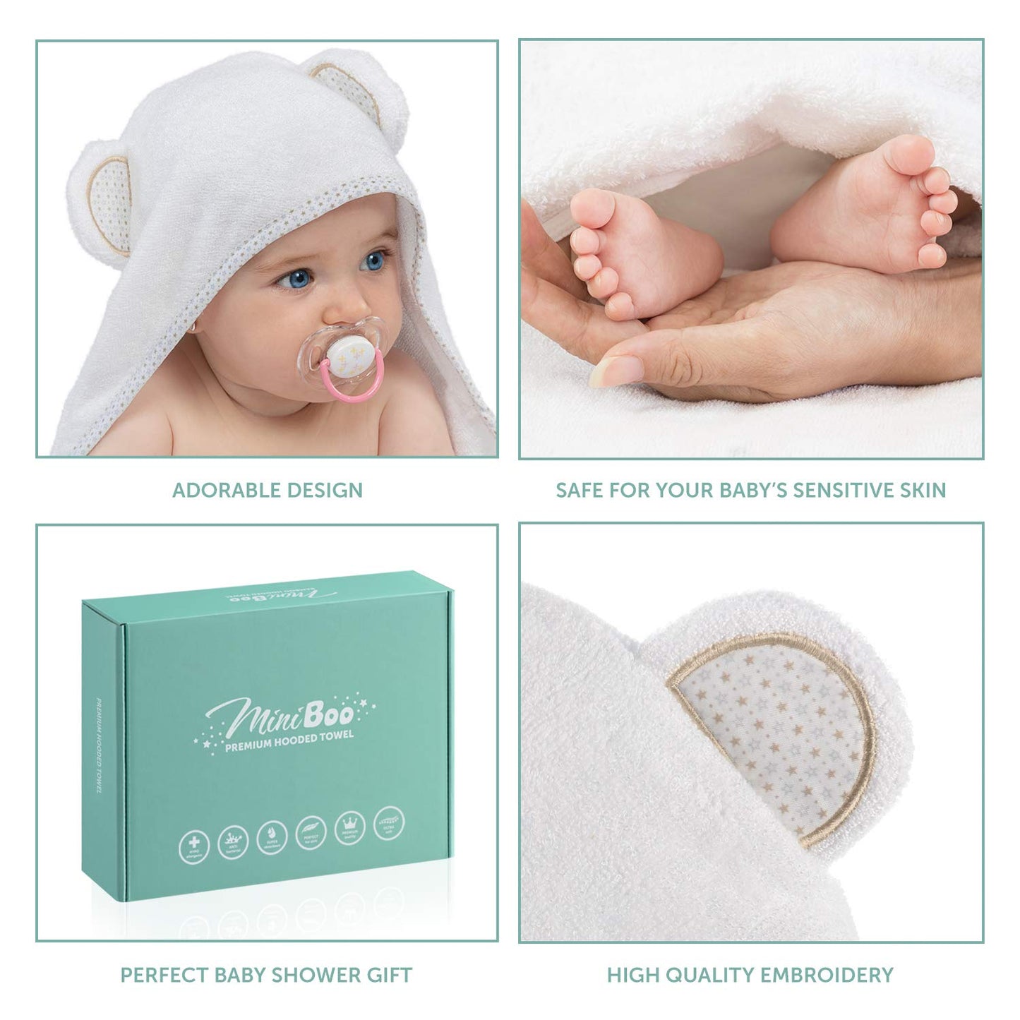 Miniboo Hooded Baby Towel - Ultra-Soft And Hypoallergenic Rayon From Bamboo Baby Towels For Newborns, Infants, And Toddlers - Su
