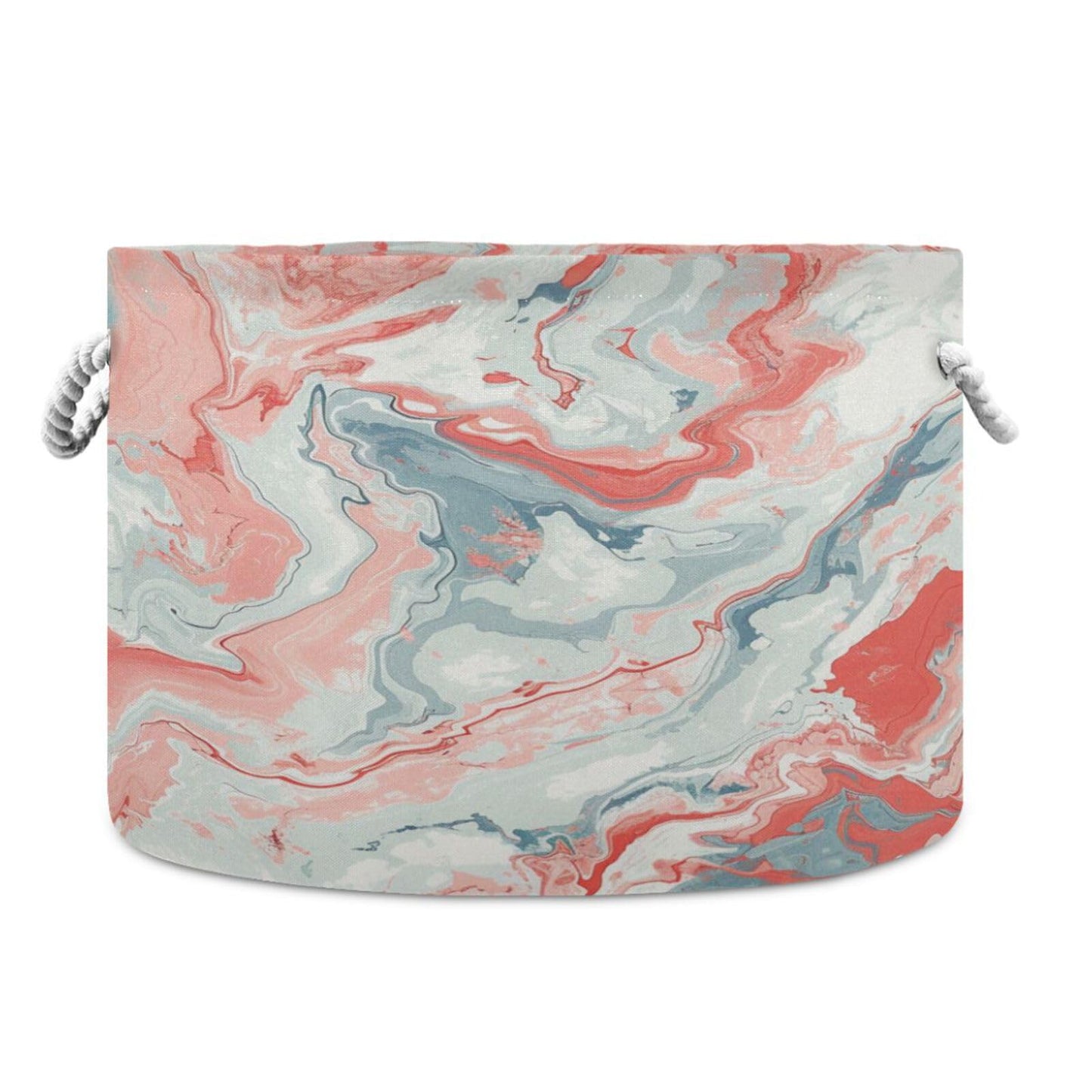 Canvas Storage Organizer Bin, Marble Pink Storage Basket Laundry Hamper with Handle for Clothes Playroom Decor, Large, 20 in Dia