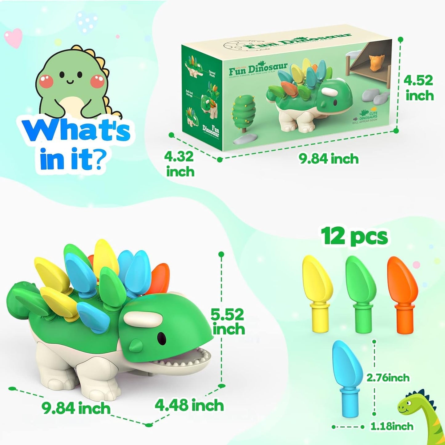 Montessori Learning Educational Toys for Baby 1 2 3 4 Year Old: Fine Motor Dinosaur Toys for Kids 2-4|Toddler Developmental Toys
