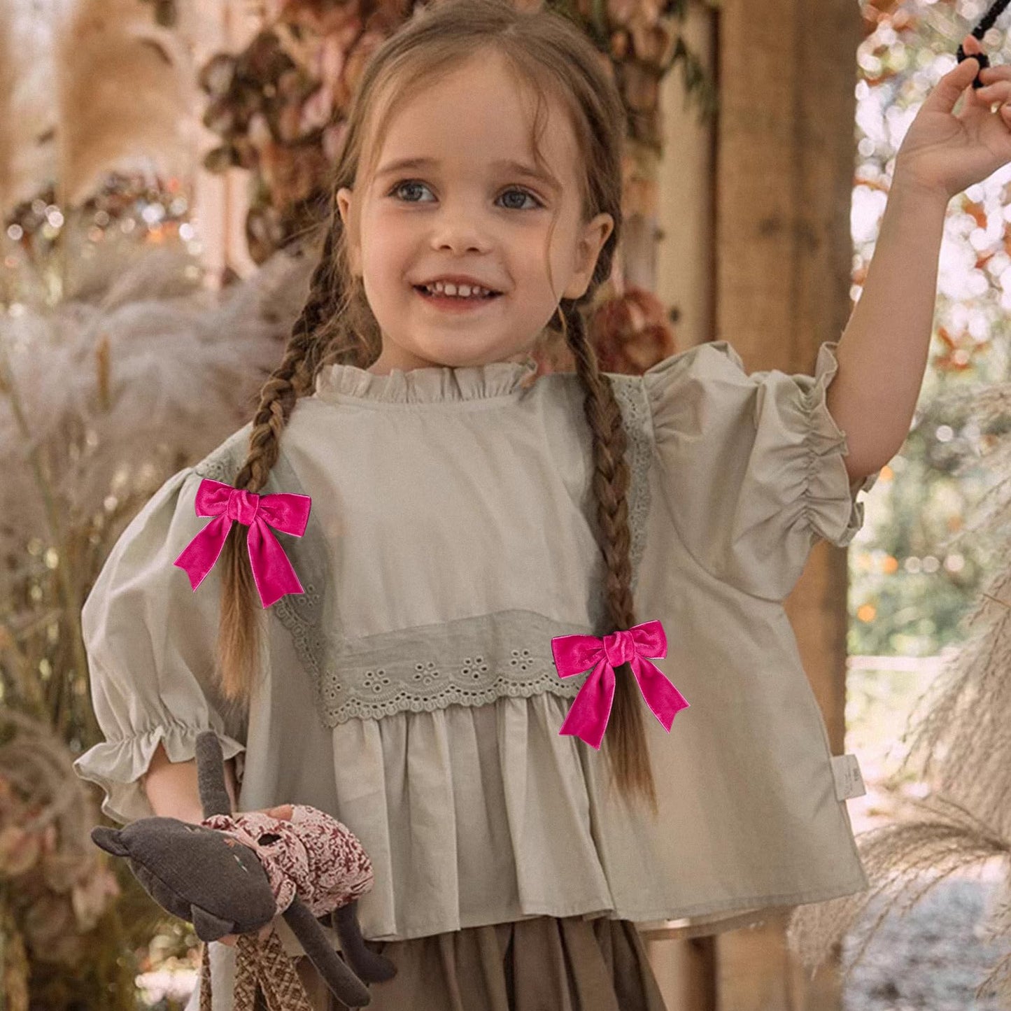 Hot Pink Velvet Hair Bows Hair Ribbon Clips 3' Small Cute Velvet Alligator Barrettes Hairpins Wedding Dress Outfit Decor Access