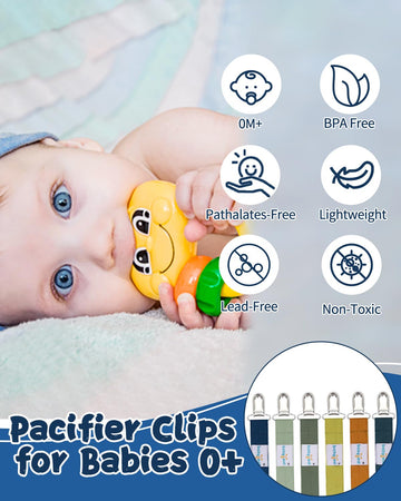 Babygoal Neutral Pacifier Clips, 6 Pack Binky Paci Holder Clips For Baby Boys And Girls Fits For Most Pacifier, Binkie Styles &