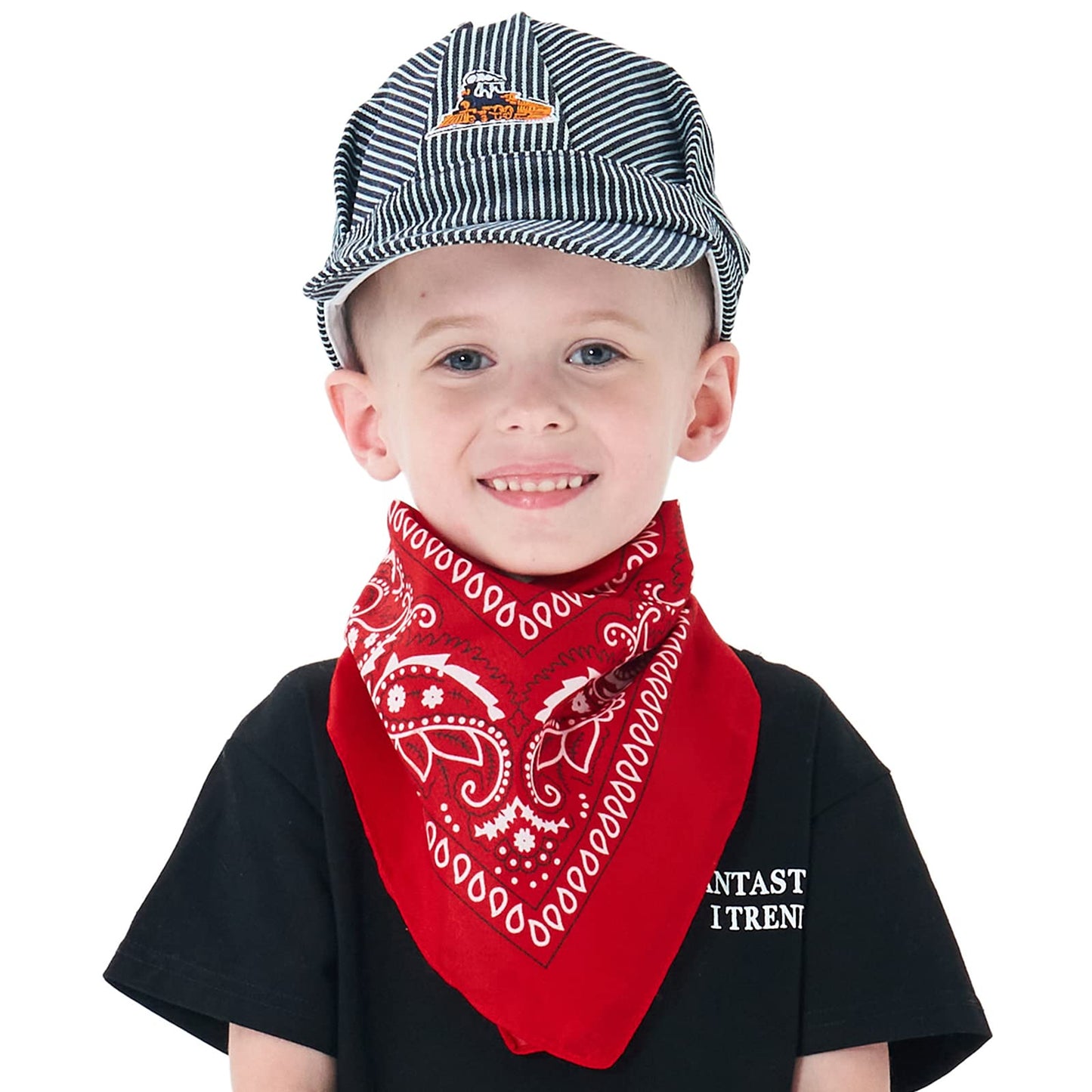 Conductor Hat+Paisley Bandanna (2 In 1) Engineer Cap Adjustable Train Conductor Dress Up Kit For Kids