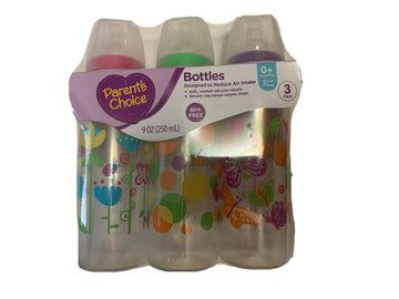 Parent'S Choice Bottles, 3-Pack, 9Oz, Slow Flow, For 0+ Months Assorted Colors