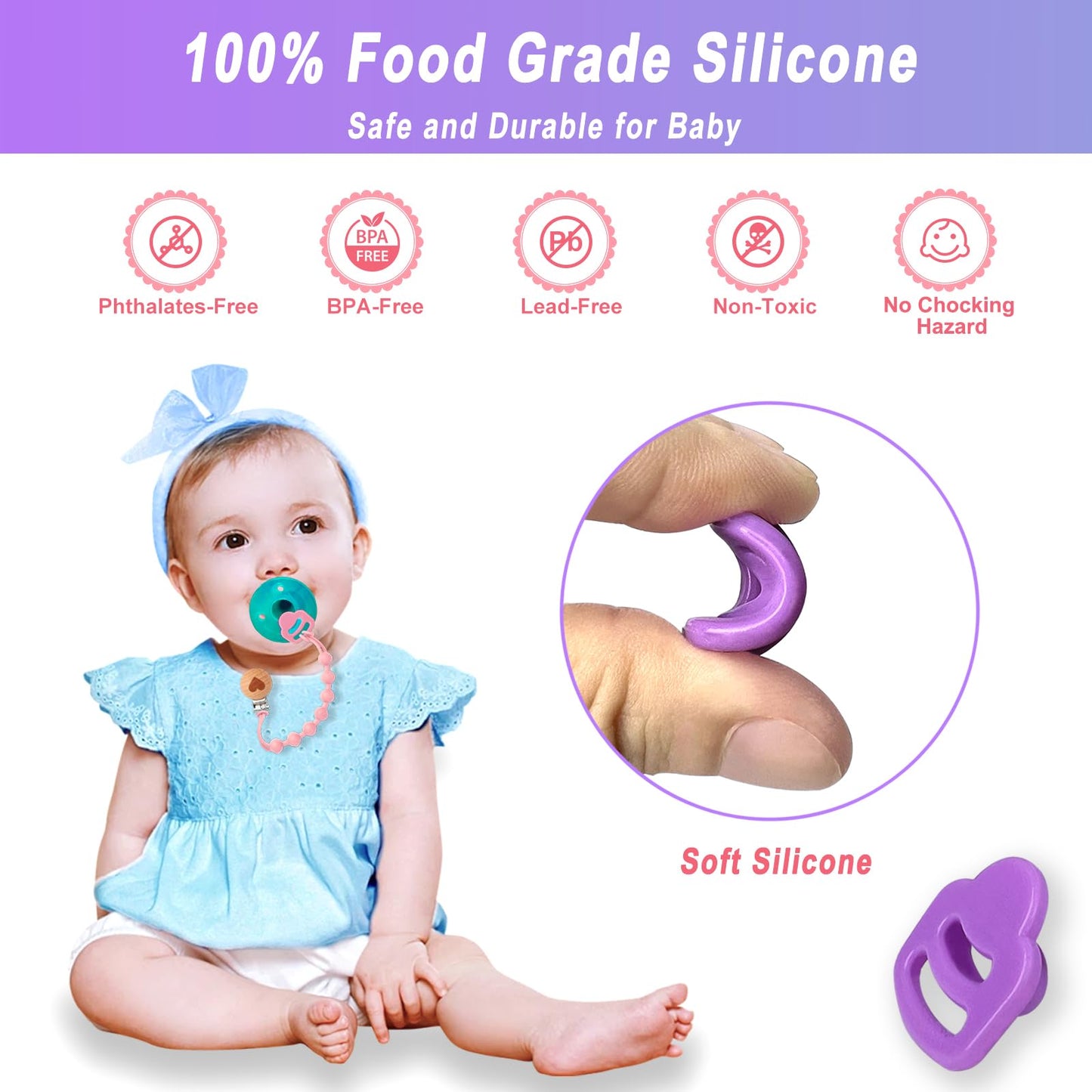 5 Pack Silicone Pacifier Clip Adapter Ring For Philips Avent Soothie, 100% Food-Grade Silicone Binky Clips Holder Adapter Rings