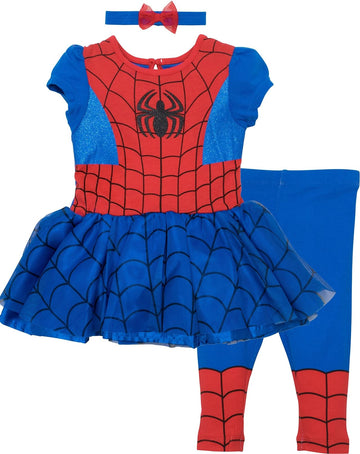 Marvel Spider-Man Toddler Girls Tulle Cosplay Dress Leggings And Headband 3 Piece 5T