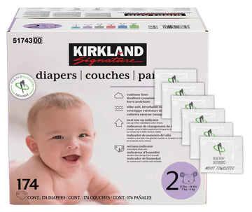 Kirkland Signature Diapers Size 2 (12Lbs - 18 Lbs) 174 Count W/ Exclusive Health And Outdoors Wipes