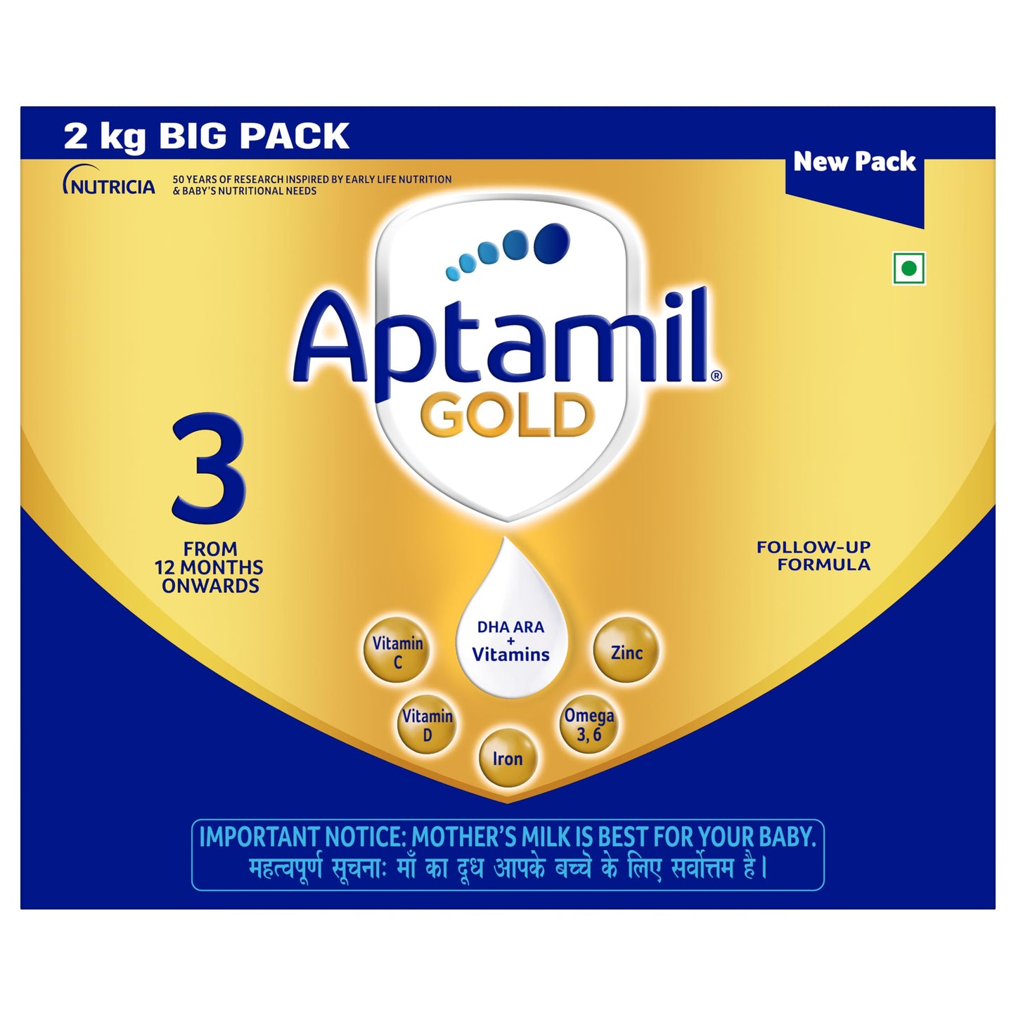 Aptamil Gold Infant Formula Milk Powder For Babies  Stage 3 (1218 Months)  With Dha  2 Kgs  Bib Pack