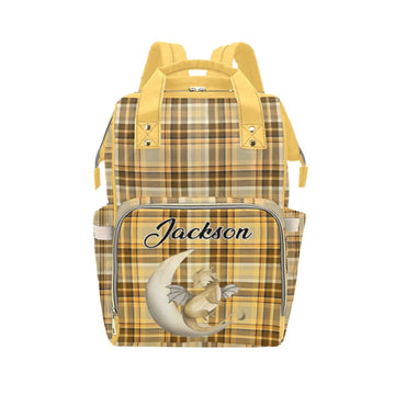 Noverbibi Custom Diaper Bag - Dragon Plaid Yellow Baby Bag with Name Custom Name Mommy Daypack