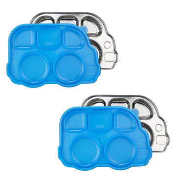 Innobaby Stainless Bus Plate With Sectional Lid, The Original, Leak-Resistant Divided Platter, Mom Invented Fun Shape Plate Din