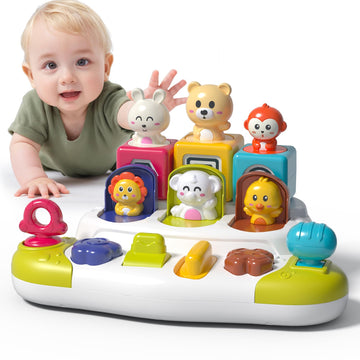 PANITU Baby Pop Up Animal Toys with Buttons & Colors, Montessori Cause and Effect Toys for Boys Girls, Kids, Toddlers, Babies - 