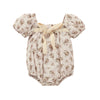 Kupretty Newborn Baby Girl Cotton Summer Clothes Vintage Floral Romper Square Neck Short Sleeve Bodysuit Jumpsuit (Beige, 3-6 Mo