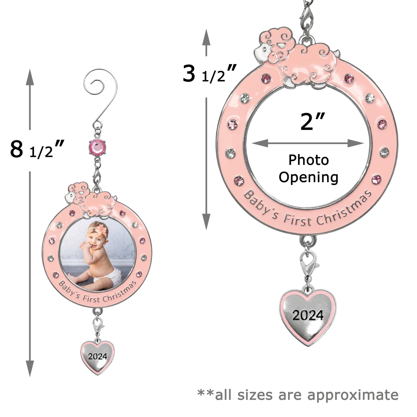 Banberry Designs 2024 Baby Girl'S First Christmas Photo Ornament - Dated Xmas Picture Frame Decoration For Newborn Daughter - Ba