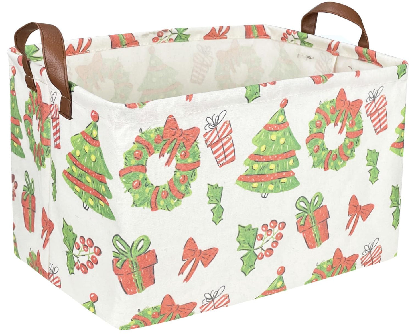 Essme Rectangular Christmas Tree Basket with Handles - Empty Candy Basket for Kids Room Decor, Boys and Girls, Party Gift