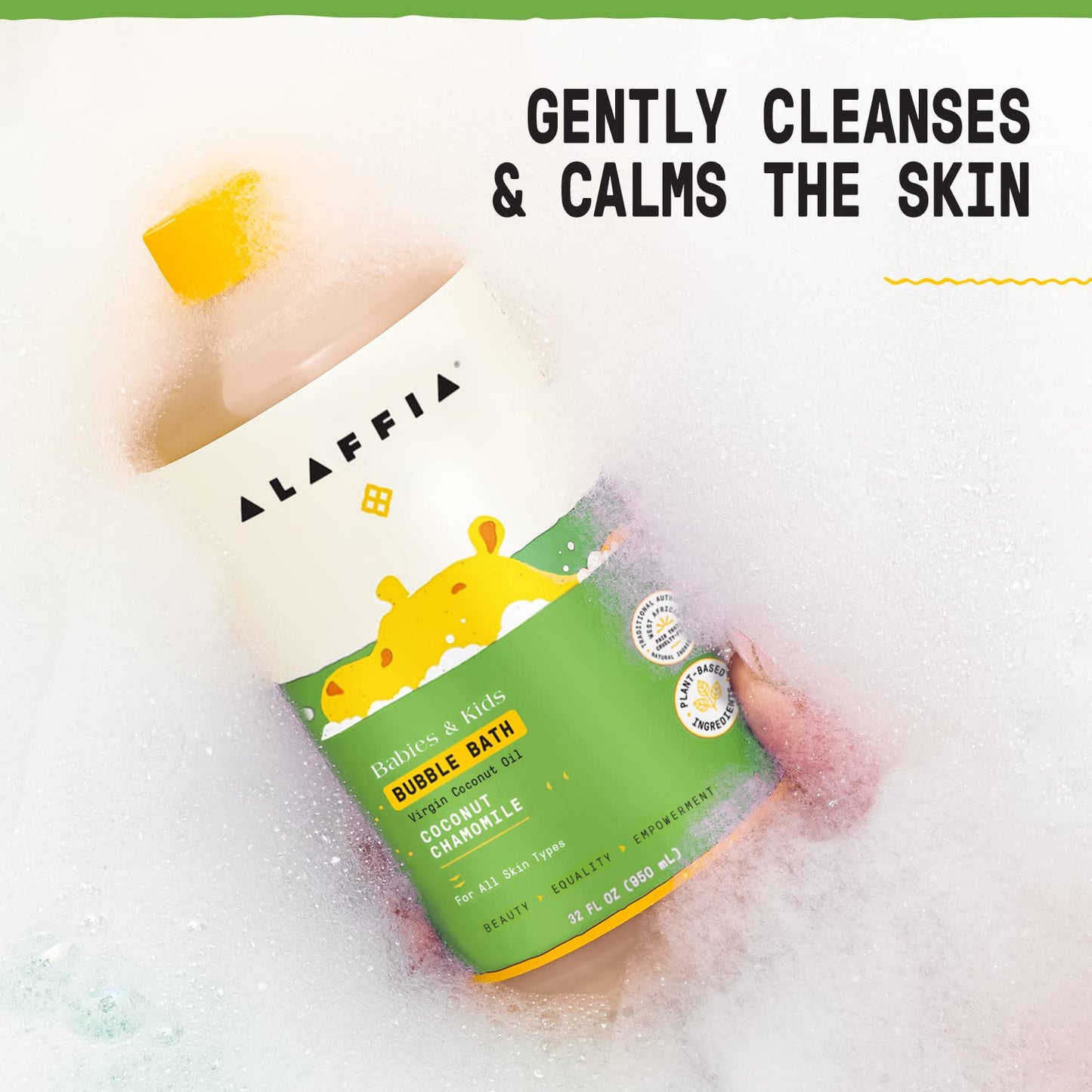 Alaffia Babies & Kids Bubble Bath, Coconut Chamomile, Pump Included - Gentle Cleanser With Raw Shea Butter And Yarrow, 32 Fl Oz