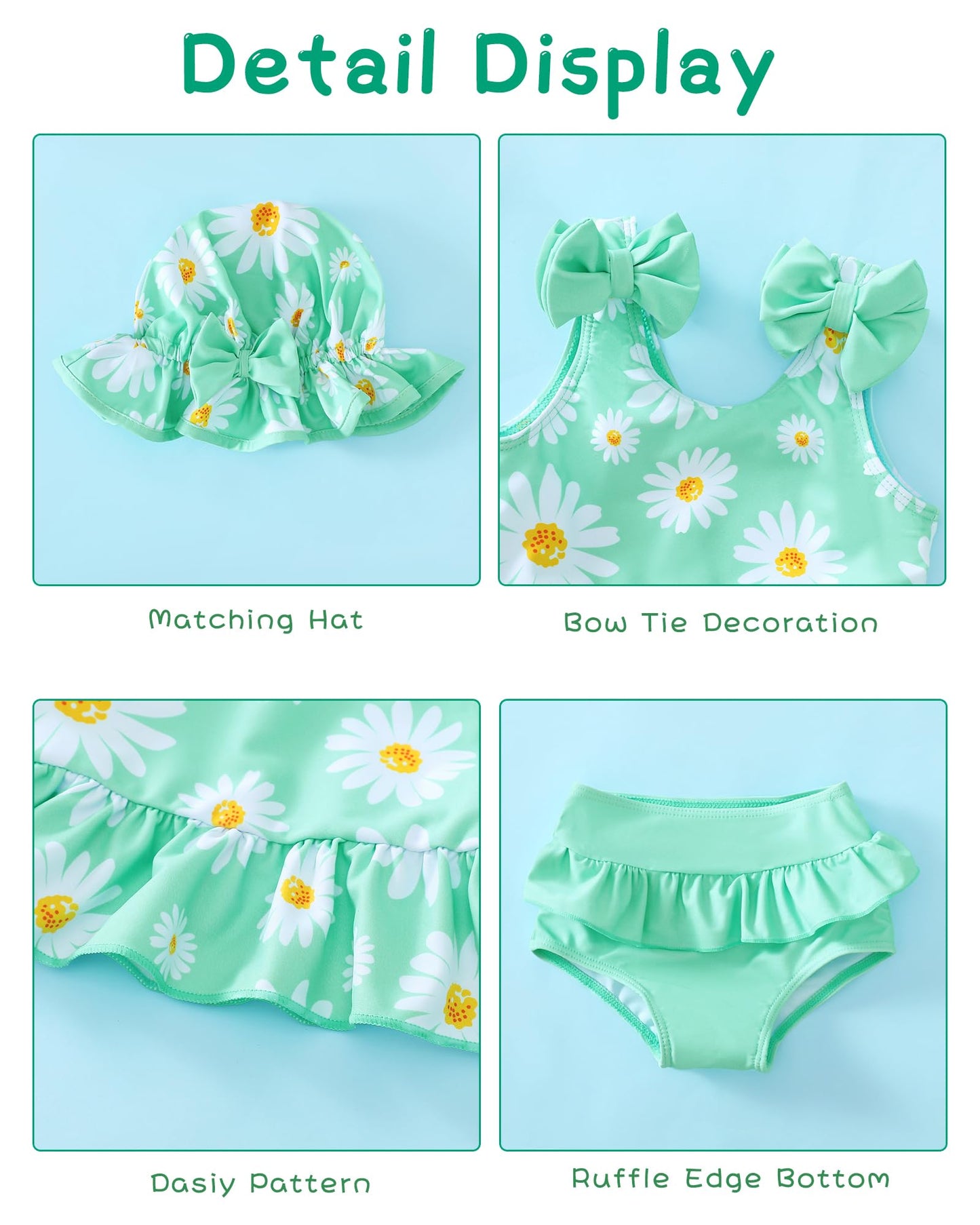 Toddler Swimsuit Girl 12-18 Months Toddler Bathing Suit Two Piece Green Dasiy Tankini Baby Girl'S Swimwear Summer Beach Bikini H