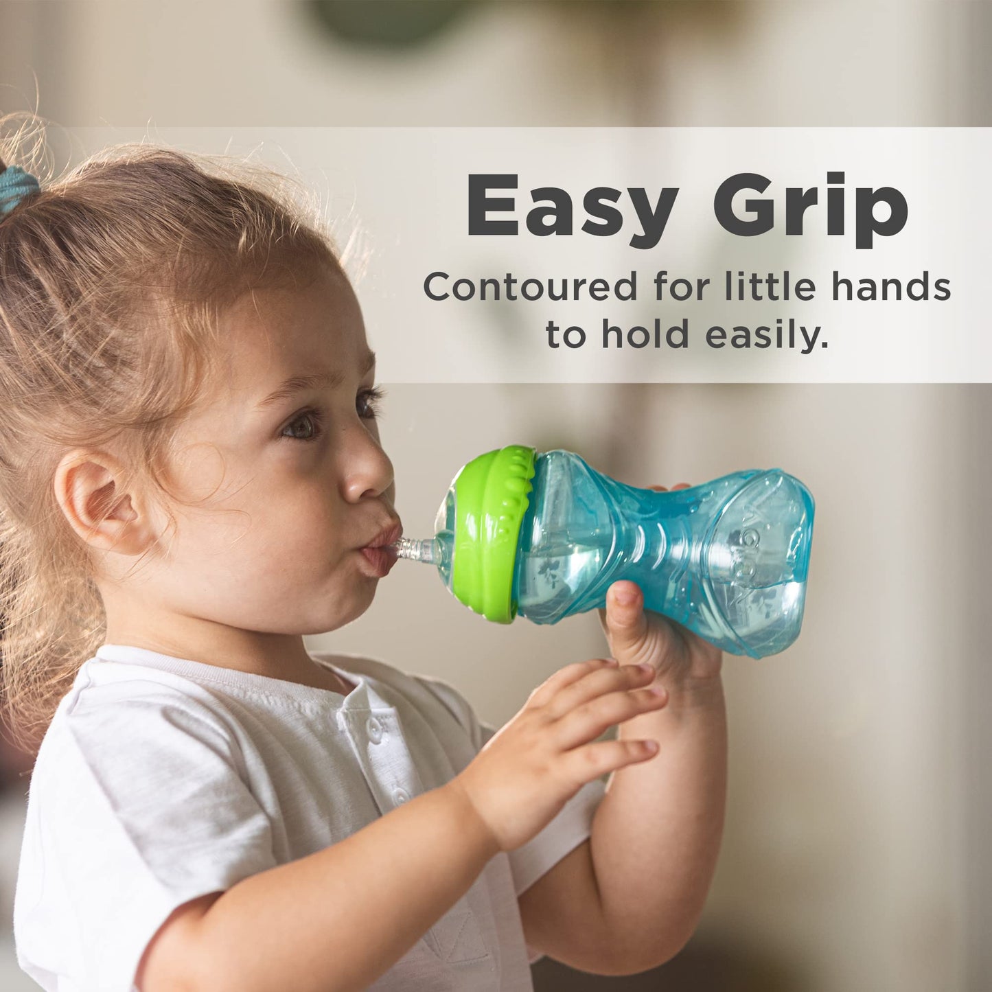 Nuby 3 Piece No-Spill Easy Grip Cup With Flex Straw, Clik It Lock Feature, Boy, 10 Ounce