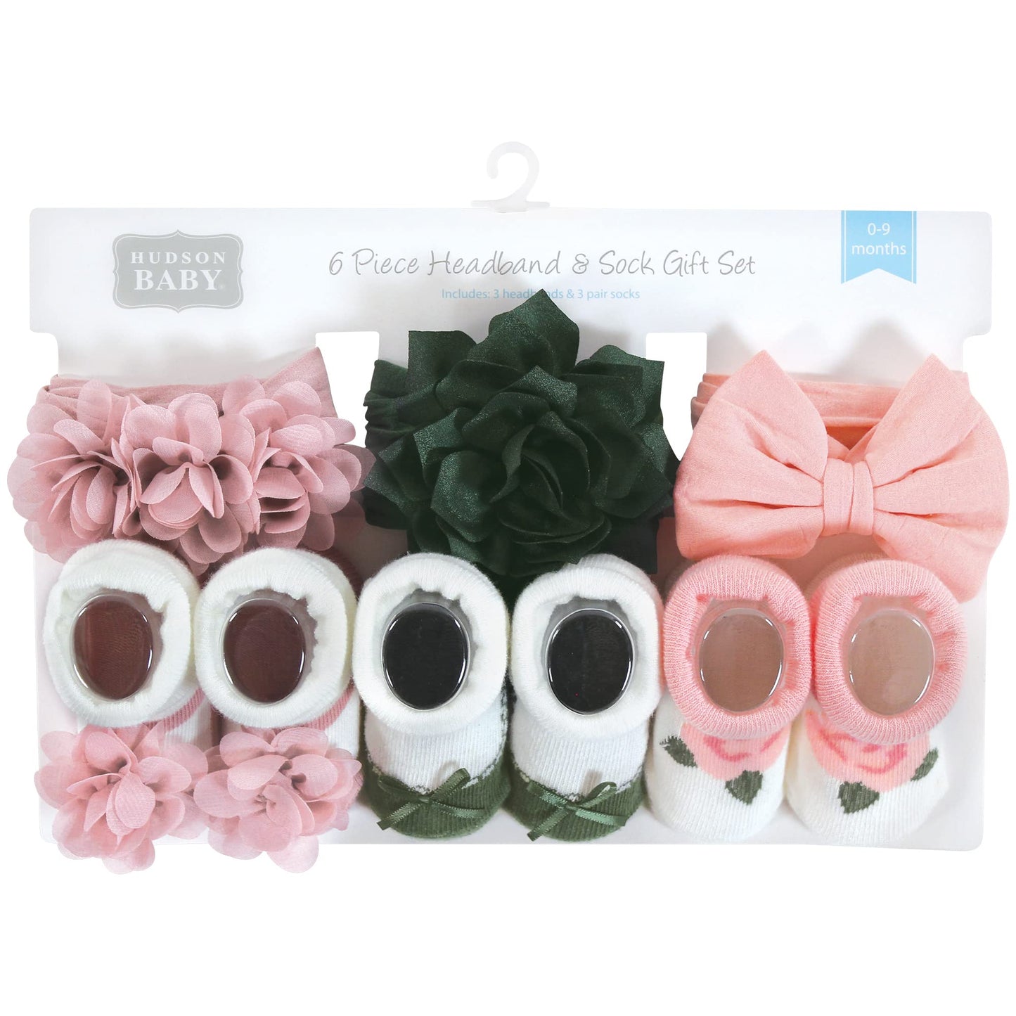 Hudson Baby Baby Girls' Headband And Socks Giftset, Pink Green, One Size