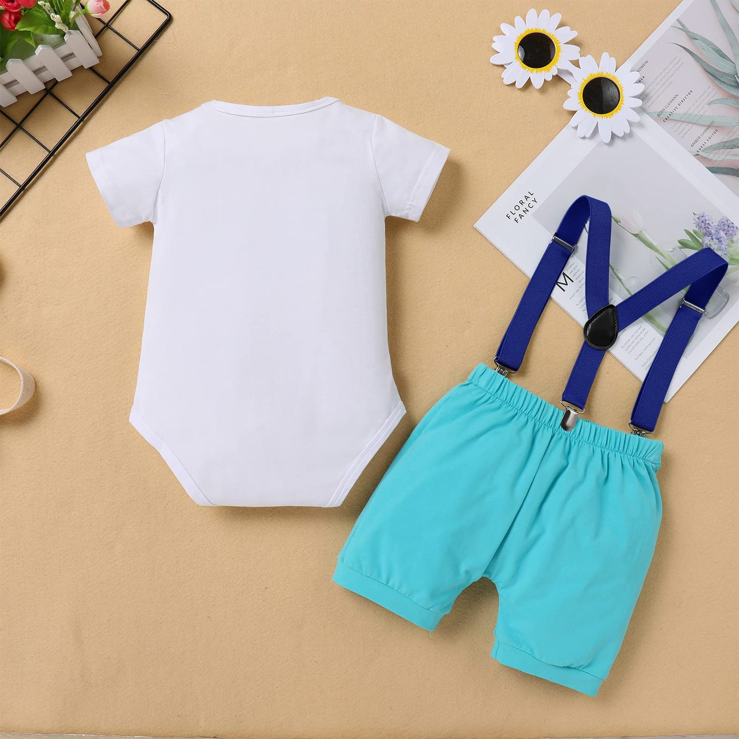 Odasdo Baby Boy Ocean Theme My First 1St Birthday Smash Cake Outfit Under The Sea Party Supplies Bow Tie Romper Shorts Suspender