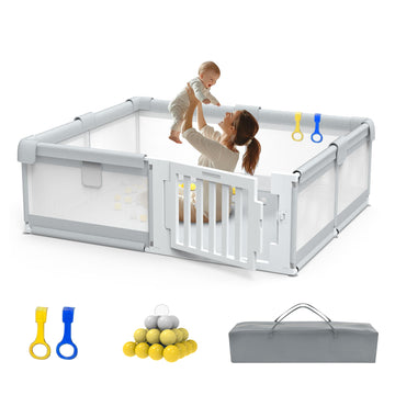Funyoo 71   59 Large Baby Playpen with Gate, Easy Access Play Pen for Infants and Toddlers, Play Yard for 0-3 Years Old, Baby Fe
