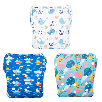 Babygoal Baby & Toddler Boys&Girls Swim Diapers, Reusable Adjustable Washable One Size Fits 6M-3T Gifts And Swimming Lessons 3 P