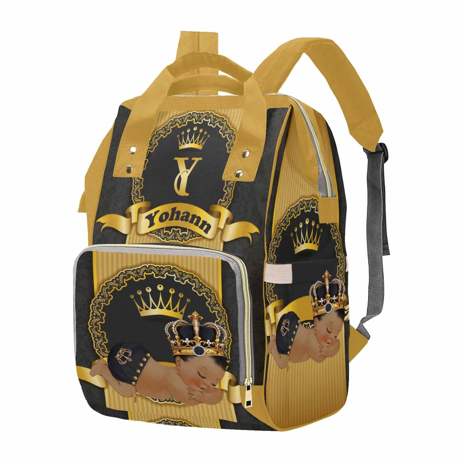 M Yescustom Personalized Baby Diaper Bags For Women Men, Custom Golden Black Prince Backpack Customized Nappy Mommy Bag Backpack